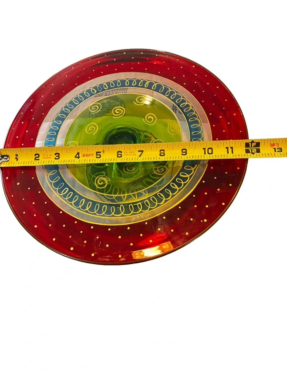 Pier 1 Festive Stripe Hand Blown Glass Cake Stand Romania Holiday Decor